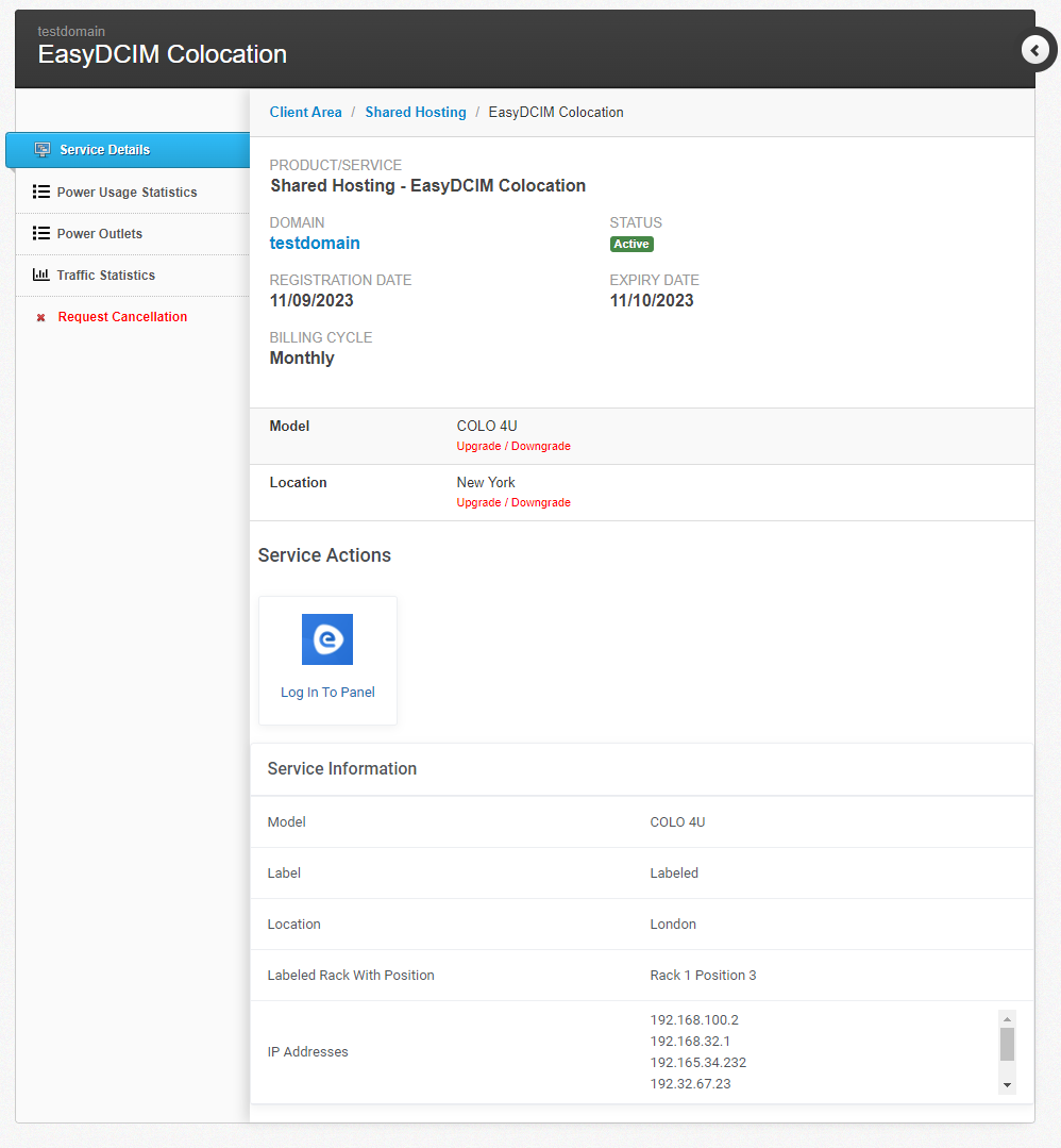 Client Portal View: HostBill Colocation Module - EasyDCIM Documentation